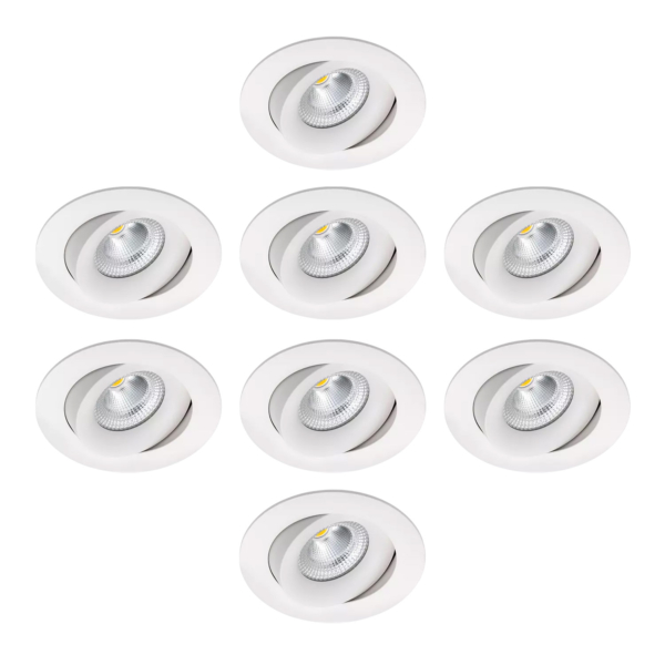 8 pakning med hvite downlights