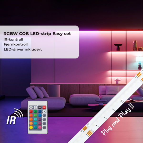 RGBW COB LED-lys stripe med alt du trenger