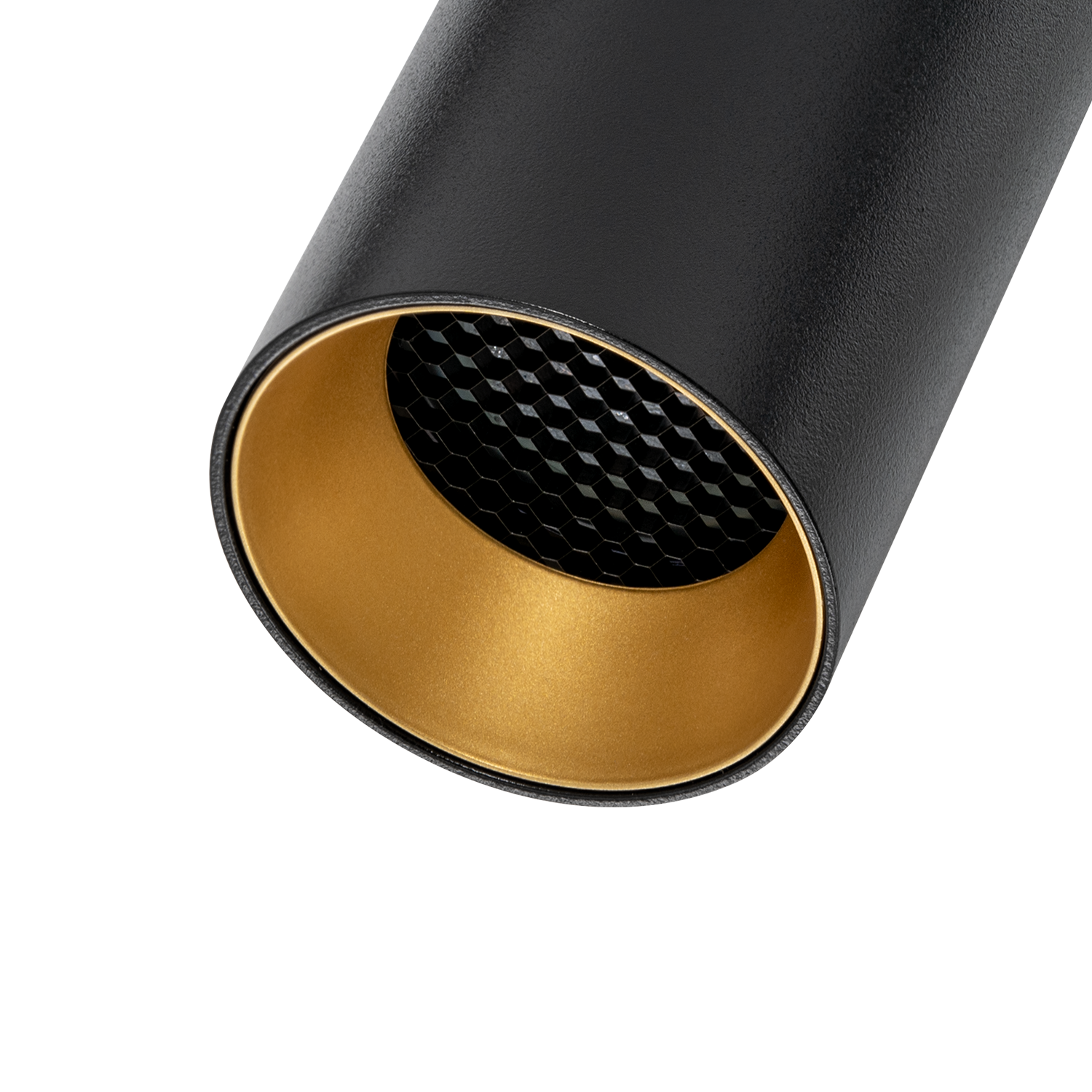 Tania-Mini-GU10-black-w-gold-frontring-honeycomb-detail.png