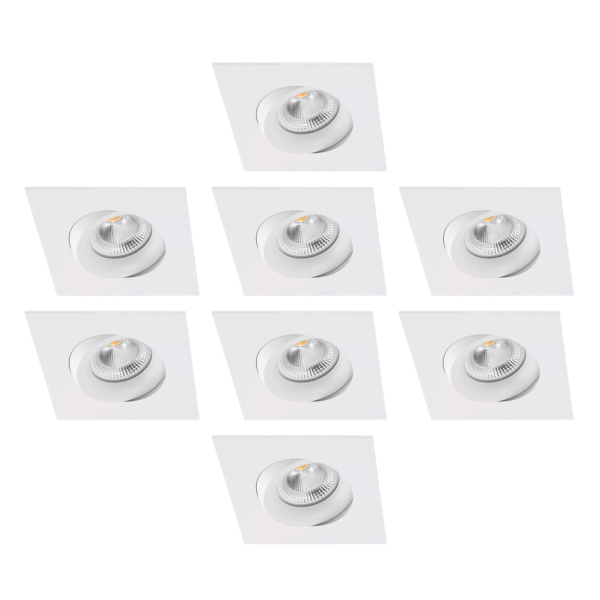 Tigrus 360° roterbar downlight IP44 D2W ISO-safe 8-pakning, hvit