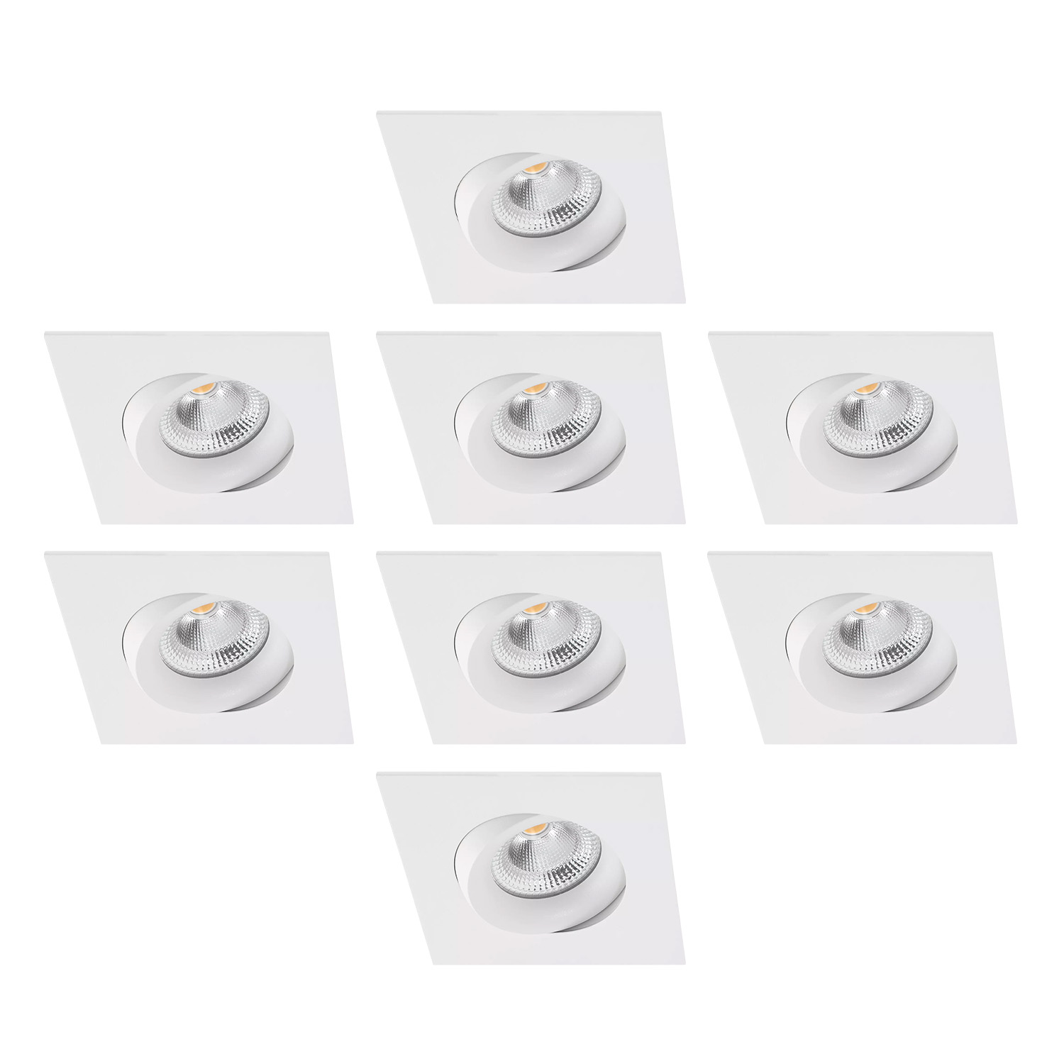 Tigrus 360° roterbar downlight IP44 D2W ISO-safe 8-pakning, hvit