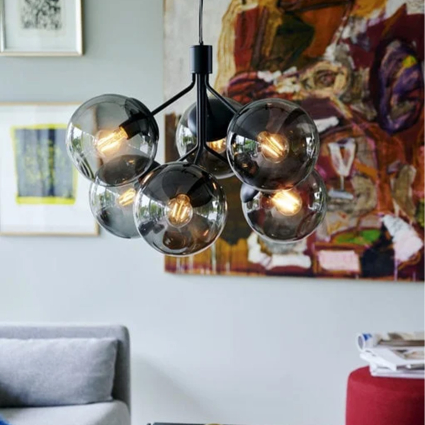 Ivona takpendel 6 lys, sort/røykfarget