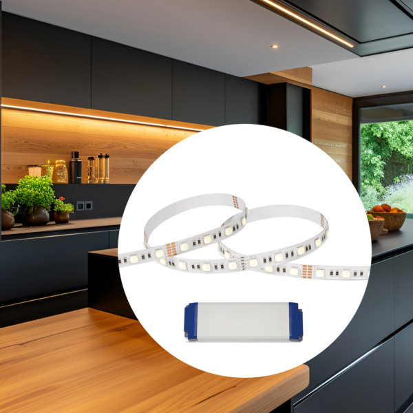 LED-strip + driver (dimbar) 19,2W, 5m for kjøkken m.m.