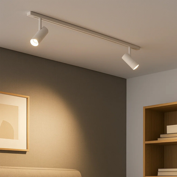 Cylinder 1 meter spotskinne 2 spotter 2700K, hvit