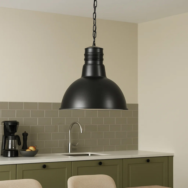 Steel hengelampe antikk, sort