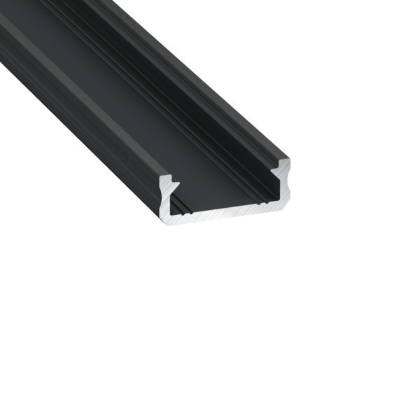 Aluminiumsprofil Type D 16x6,3mm 2,02m m/ endestykke + klipps, sort