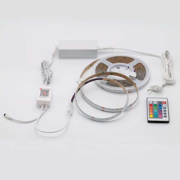 RGB+W COB LED-strip med fjernkontroll, 5m