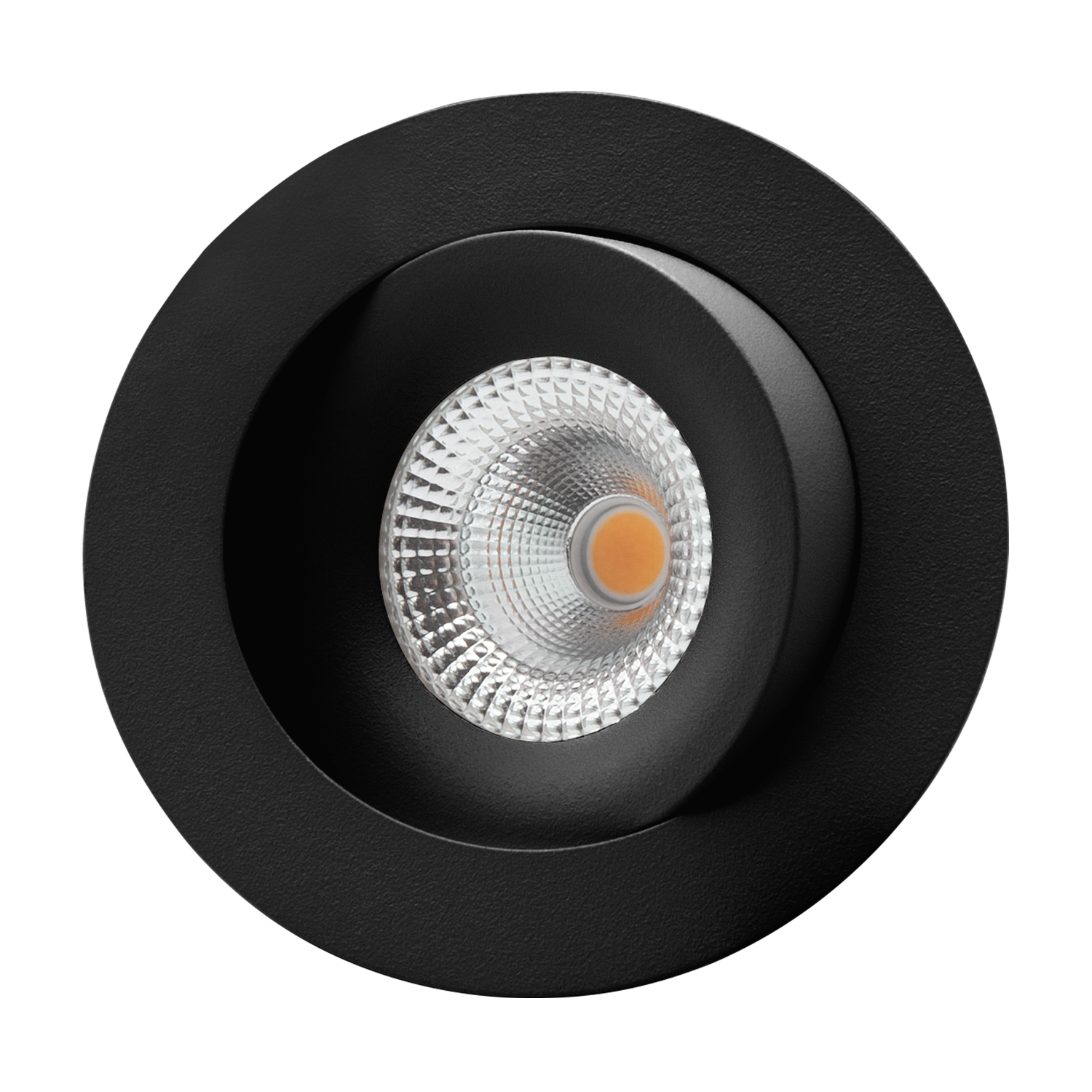 Tigrus tiltbar downlight IsoSafe IP44, sort sett forfra